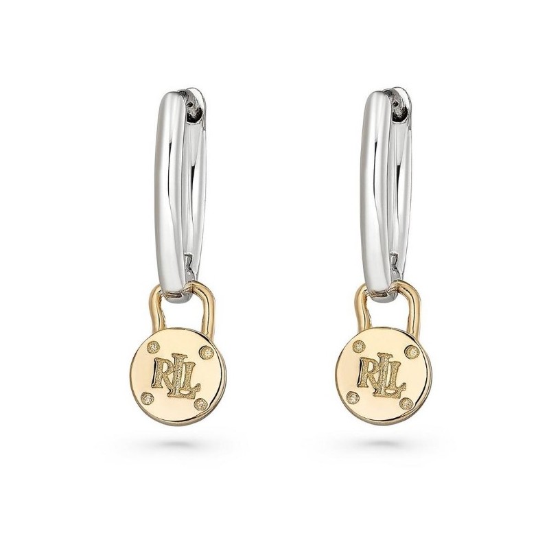 Lauren Ralph Lauren Silver Two Tone Padlock Hoop Earrings