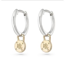 Lauren Ralph Lauren Silver Two Tone Padlock Hoop Earrings