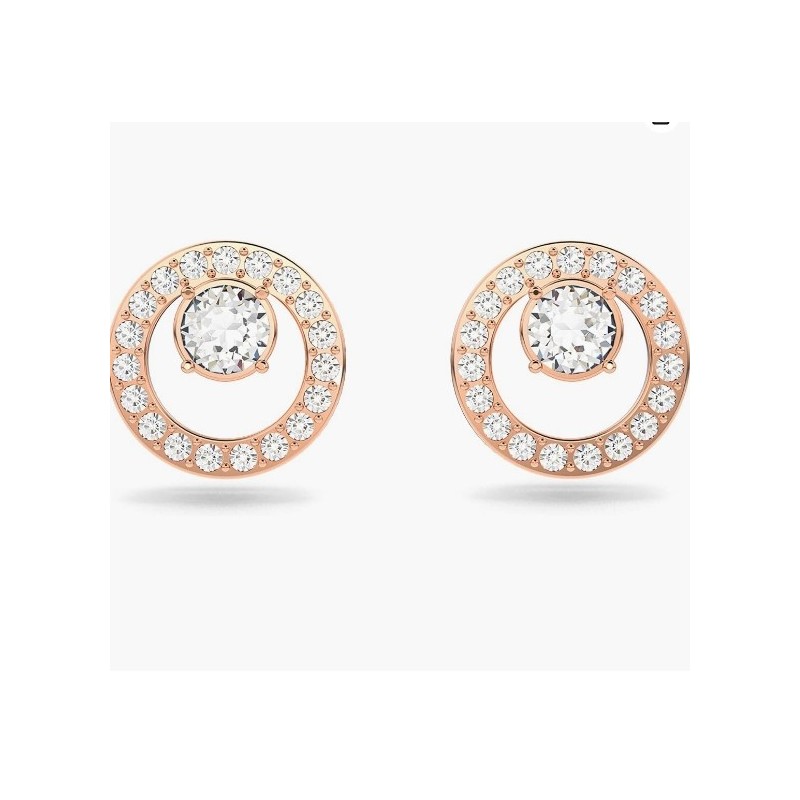 Swarovski Round Earrings, Clear Crystal, Rose Gold Plated