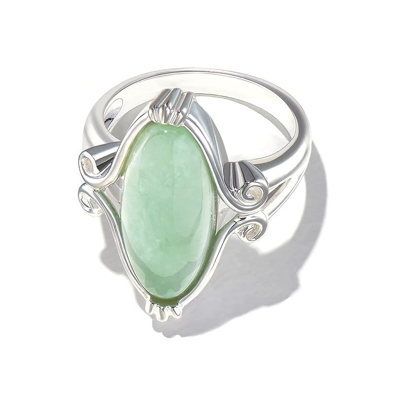 MORGAN & PAIGE Pale Green Jade Ring for Women, Vintage Oval Gemstone