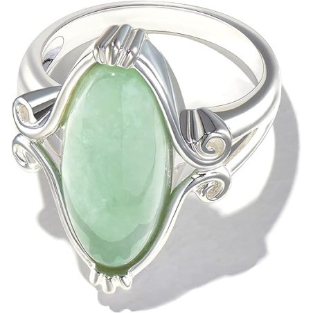 MORGAN & PAIGE Pale Green Jade Ring for Women, Vintage Oval Gemstone