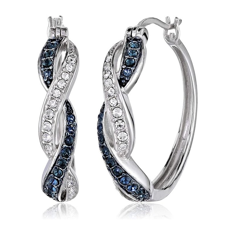 Sterling Silver Crystal Twisted Hoop Earrings