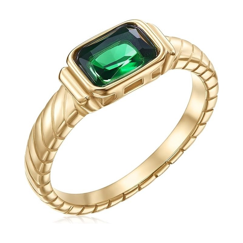 PALBOA Gold Emerald Rings Gold Rings for Women Dainty Green Rings