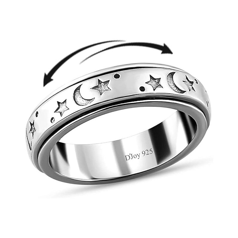 Shop LC 925 Sterling Silver Fidget Ring Spinner Ring Moon Star Anxiety