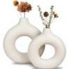 White Ceramic Vase, Modern Vase for Minimalist Decor, Hollow Round Matte Pampas Flower Vases (2pcs)